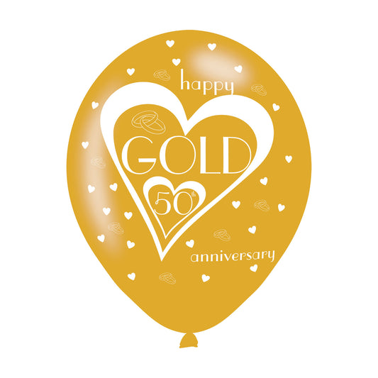 9900696 IP X10 - Gold 50th Anniversary Latex Balloons 11"/27.5cm - 10 PKG/6