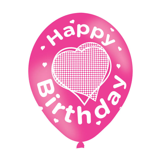 9900707 IP X10 - Happy Birthday Pink Latex Balloons 11"/27.5cm - 10 PKG/6