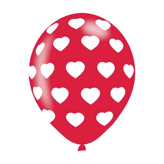 Polka Hearts White On Red Latex Balloons 11"/27.5cm - 10 PKG/6