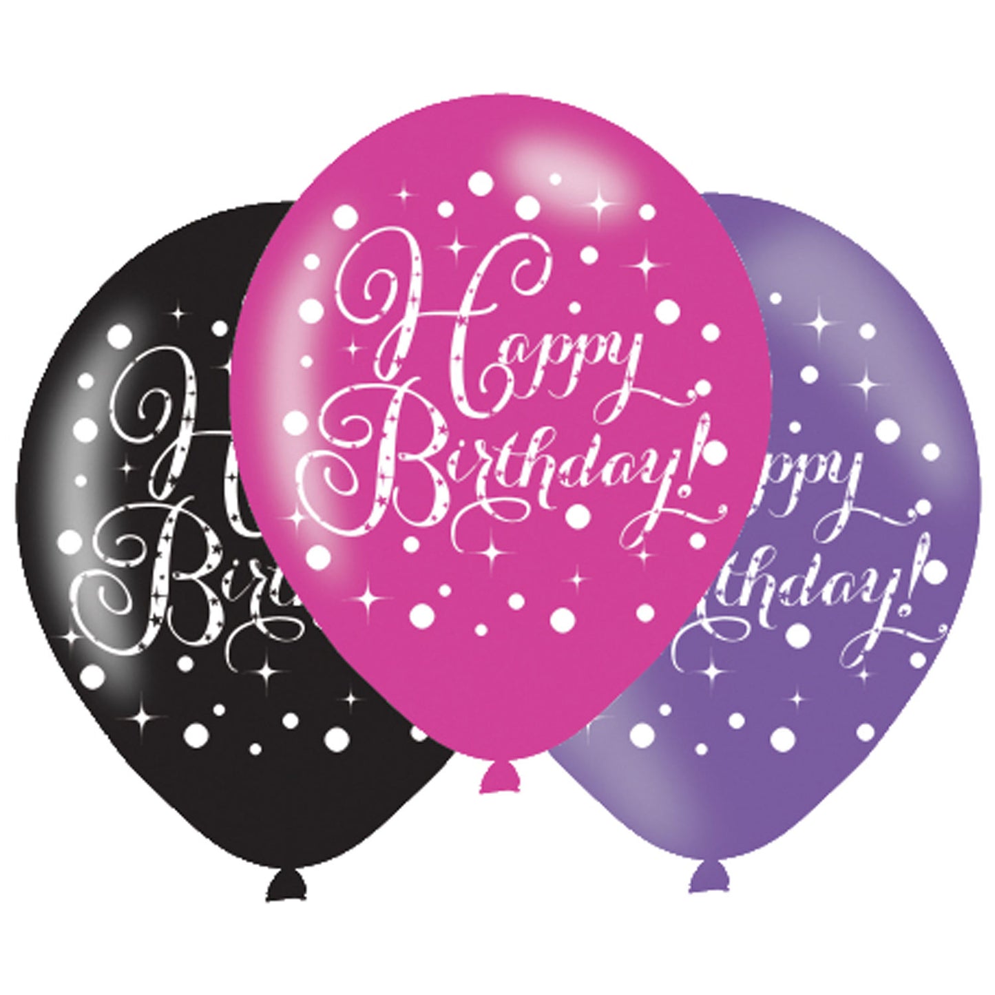9900722 IP X6 - Black & Pink Birthday Latex Balloons 11"/27.5cm - PKG/6