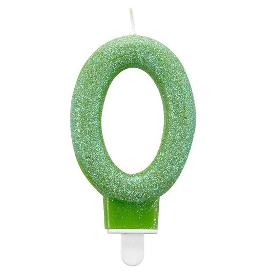 9900760 IP X12 - Glitter Birthday Candles Number 0 Green 7.6cm - 12 PC
