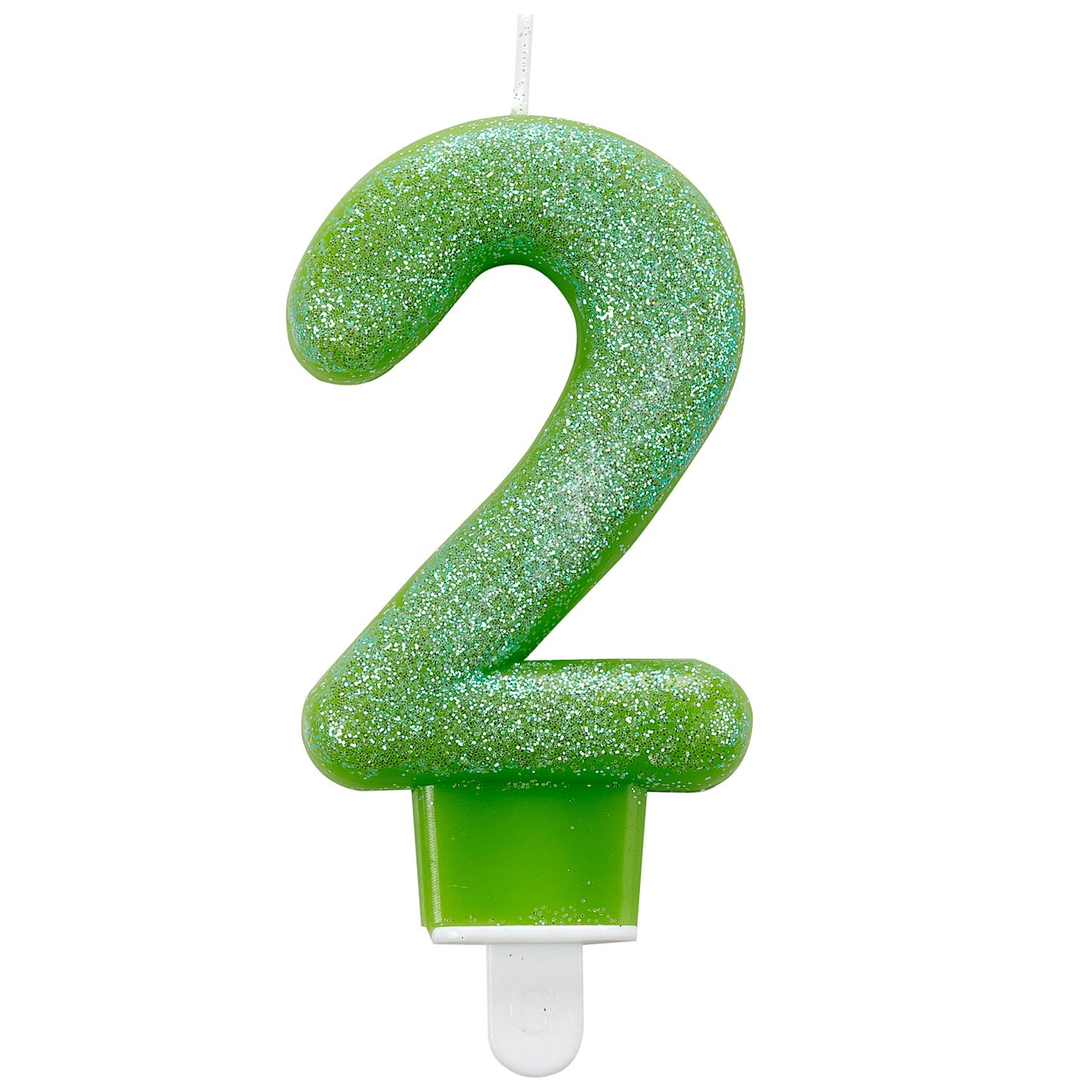9900763 IP X12 - Glitter Birthday Candles Number 2 Green 7.6cm - 12 PC