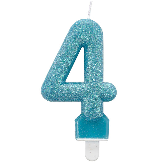 9900765 IP X12 - Glitter Birthday Candles Number 4 Blue 7.6cm - 12 PC