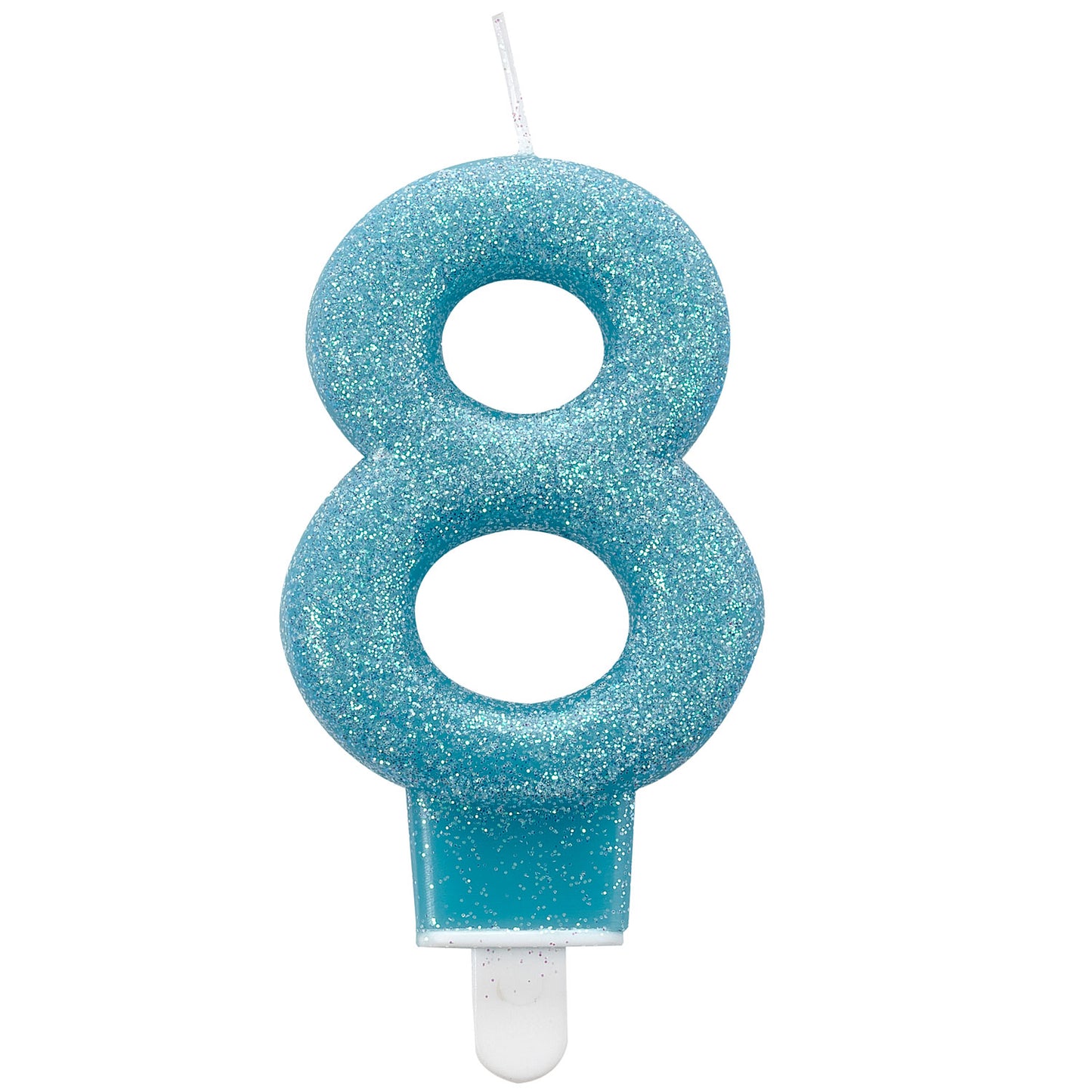 9900769 IP X12 - Glitter Birthday Candles Number 8 Blue 7.6cm - 12 PC