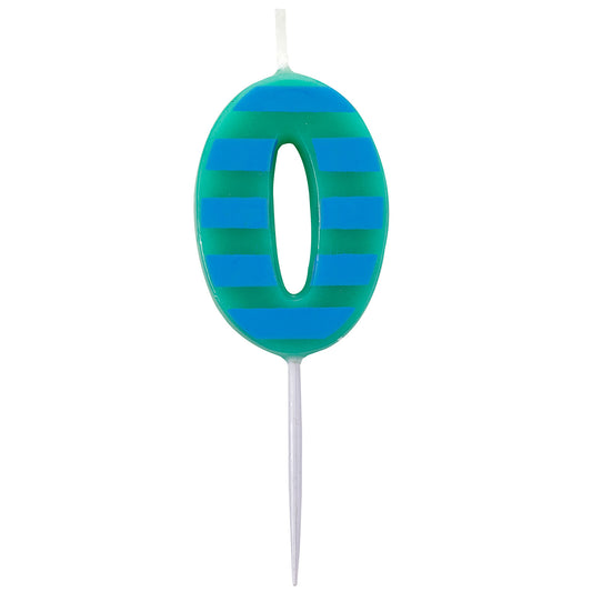 9900788 IP X12 - Dots & Stripes Birthday Candles Number 0 Blue 4.5cm - 12 PC
