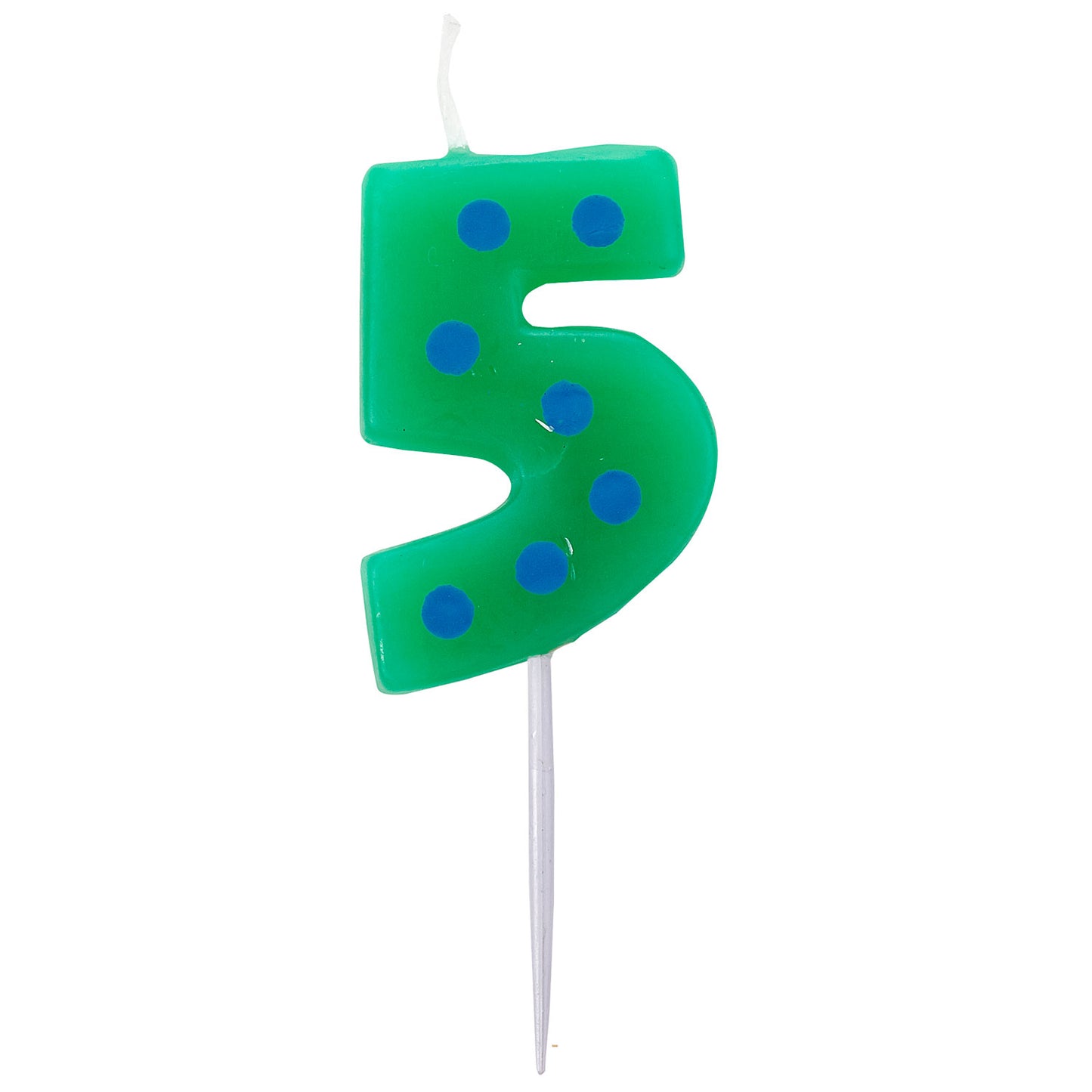 9900793 IP X12 - Dots & Stripes Birthday Candles Number 5 Green 4.5cm - 12 PC
