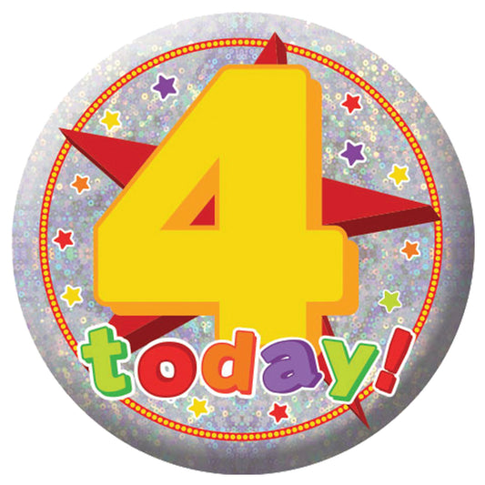 9900824 IP X12 - Happy 4th Birthday Holographic Badges 5.5cm - 12 PC