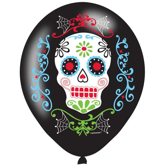 Day of the Dead Latex 4 Colour Balloons 11"/27cm - 6 PKG/6