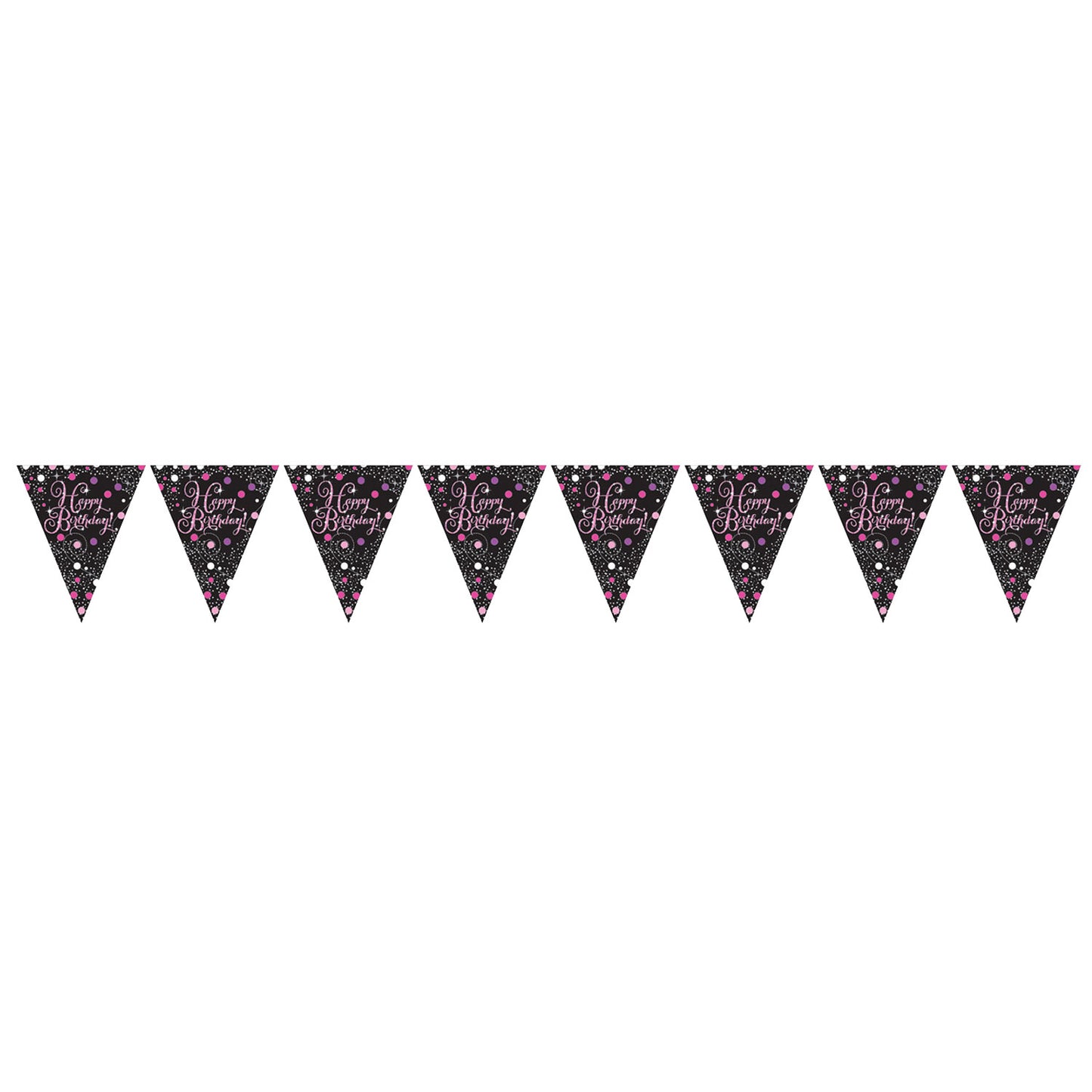 9901184 IP X12 - Pink Sparkling Celebration Happy Birthday Prismatic Pennant Bunting 4m x 20cm - 12 PC