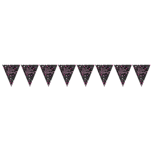 9901184 IP X12 - Pink Sparkling Celebration Happy Birthday Prismatic Pennant Bunting 4m x 20cm - 12 PC