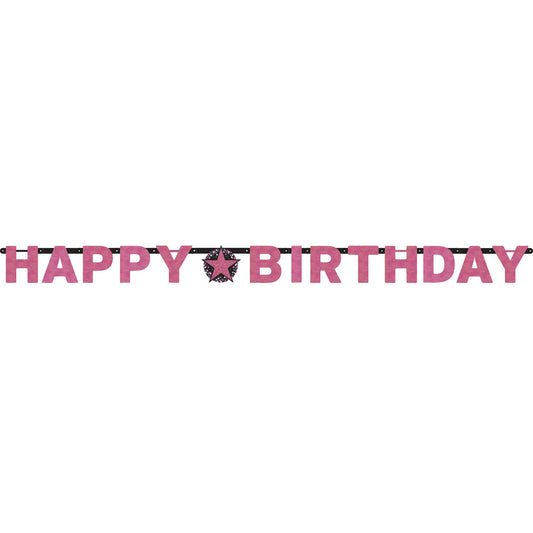 9901185 IP X12 - Pink Sparkling Celebration Prismatic Letter Banners 2.13m - 12 PC