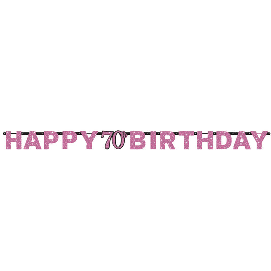 9901742 IP X12 - Pink Sparkling Celebration 70th Happy Birthday Prismatic Letter Banners 2.13m x 17cm - 12 PC