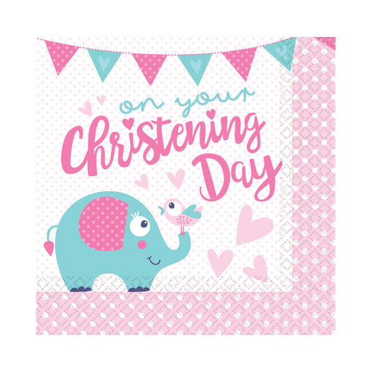 9901938 IP X6 - On your Christening Day Pink Luncheon Napkins 33cm - 6 PKG/16