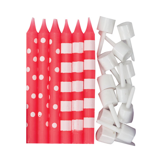 9902296 IP X12 - Bright Pink Dots & Stripes Candles - 12 PKG/12