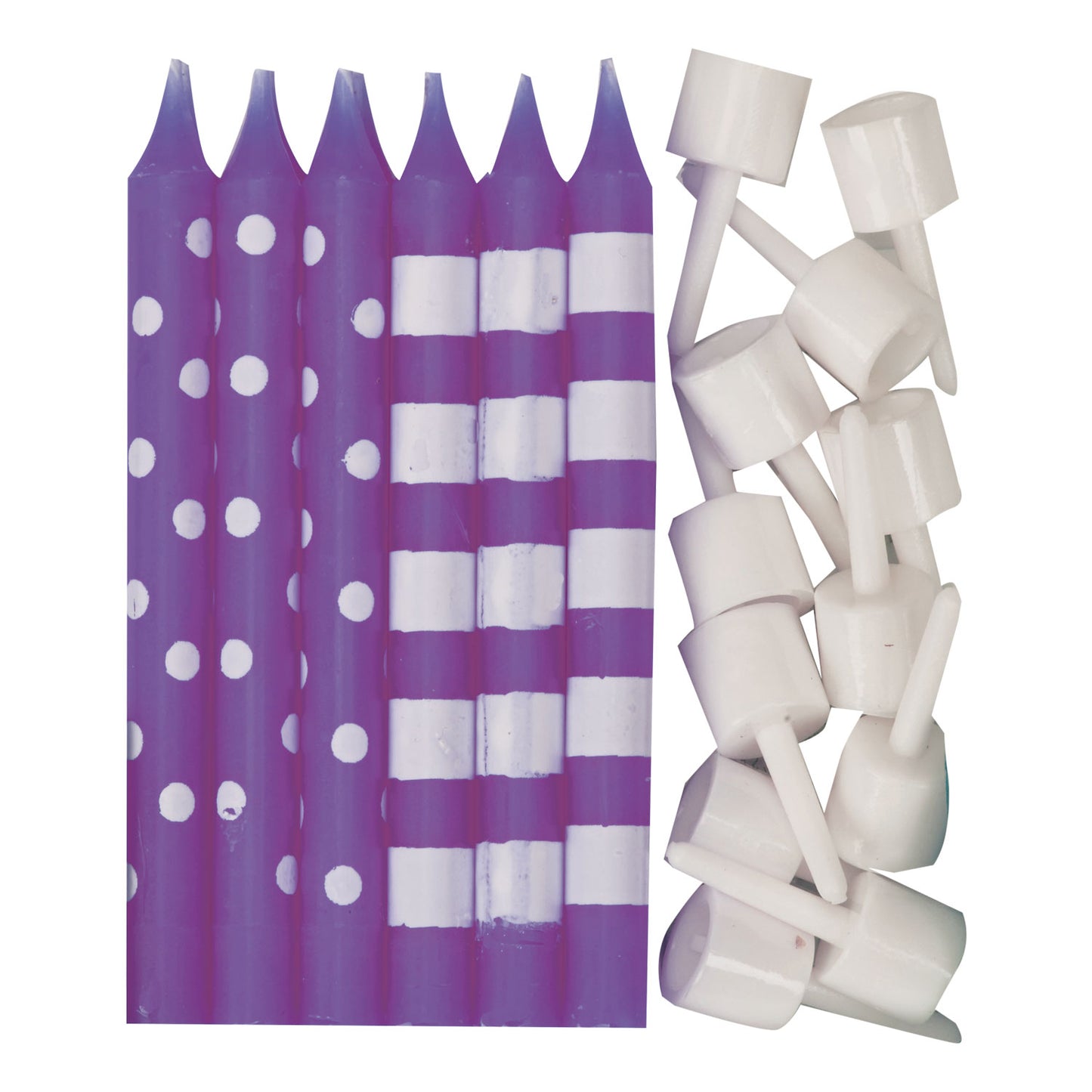 9902298 IP X12 - New Purple Dots & Stripes Candles - 12 PKG/12