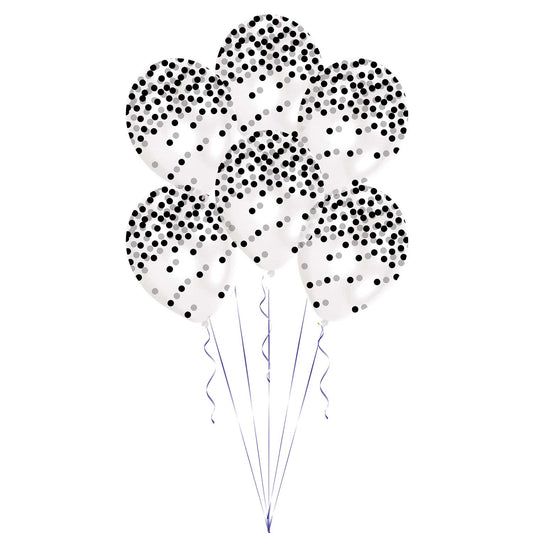 9902933 IP X10 - Printed Confetti Black Latex Balloons 11"/27.5cm - 6 PKG/6
