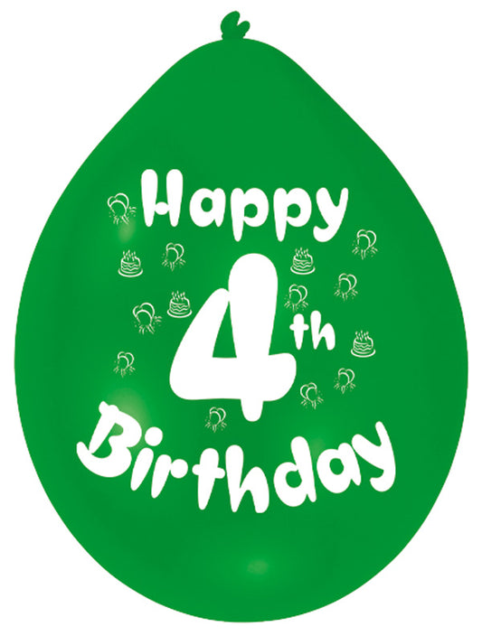 INT995547 IP X6 - Happy 4th Birthday Latex Balloons 22.8cm - 6 PKG/10