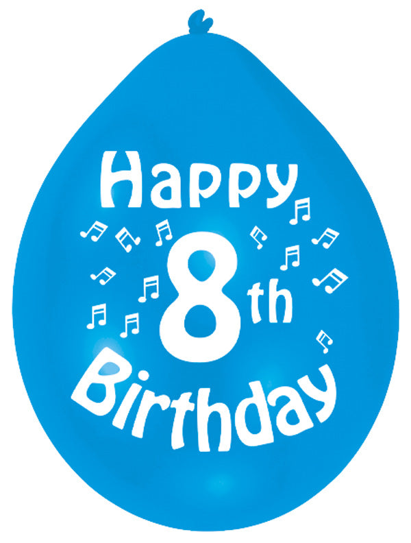 INT995551 IP X6 - Happy 8th Birthday Latex Balloons 22.8cm - 6 PKG/10