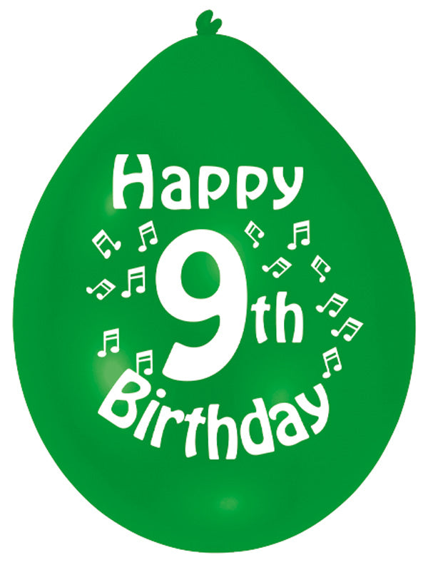 INT995552 IP X6 - Happy 9th Birthday Latex Balloons 22.8cm - 6 PKG/10