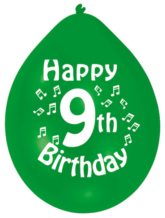 INT995552 IP X6 - Happy 9th Birthday Latex Balloons 22.8cm - 6 PKG/10