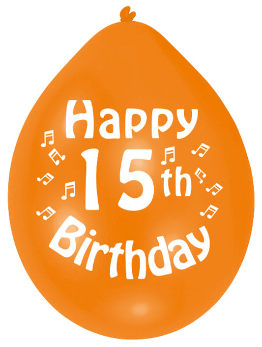 INT995559 IP X6 - Happy 15th Birthday Latex Balloons 22.8cm - 6 PKG/10