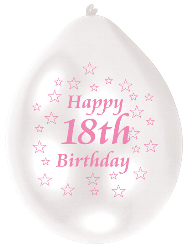 INT995565 IP X6 - Happy 18th Birthday Pink/White Latex Balloons 22.8cm - 6 PKG/10