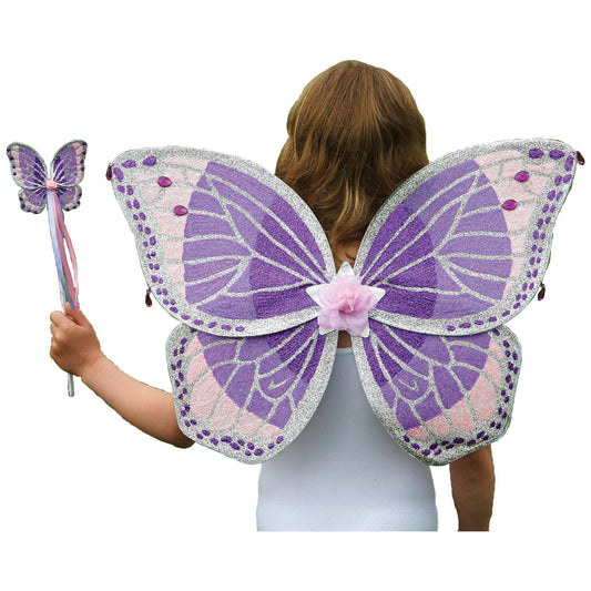 PWWST - Purple Glitter Jewel Wing & Wand Fairy Set - Age 3+ Years - 1 PC