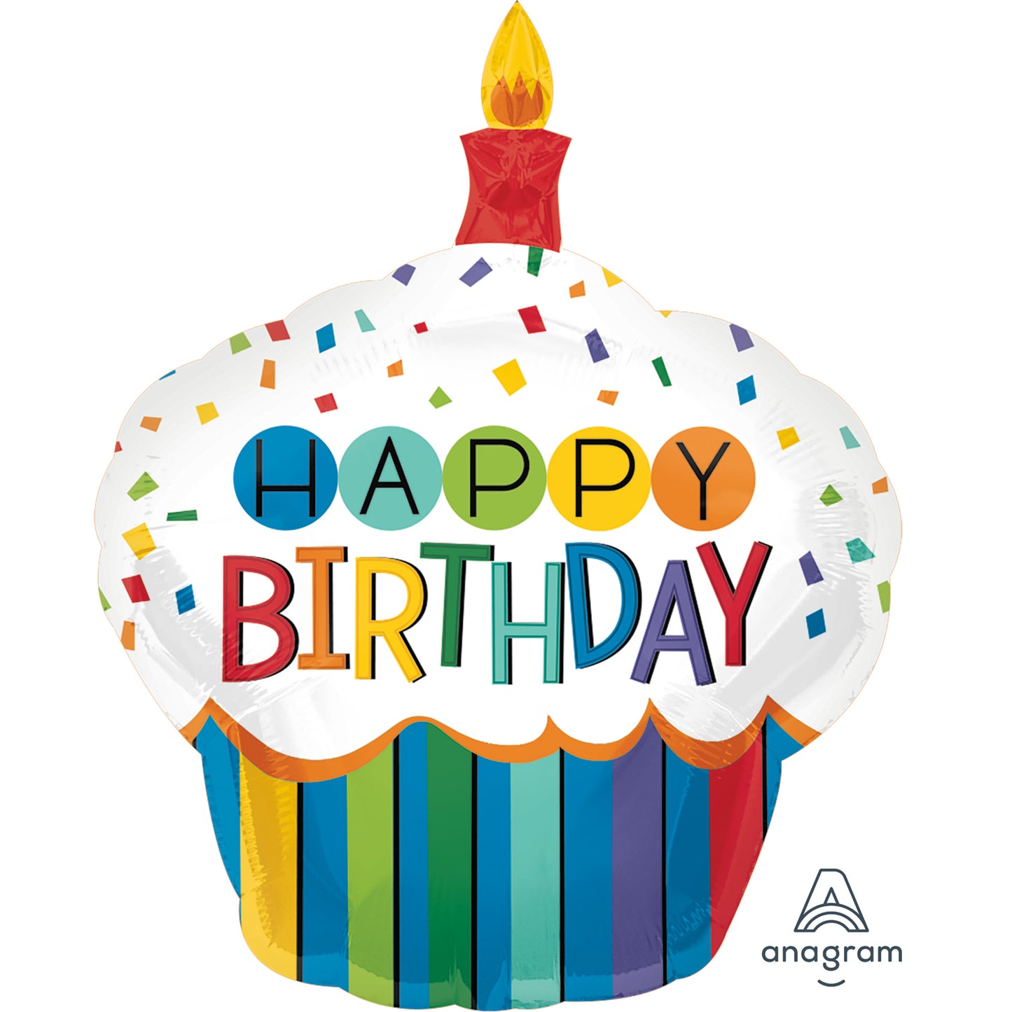 3444201 IP X5 - Rainbow Birthday Cupcake SuperShape Foil Balloons 29"/73cm w x 36"/91cm h P35 - 5 PC