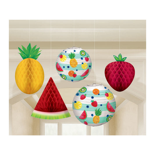 242144 IP X6 - Hawaiian Hanging Honeycomb Fruit Decorations - 6 PKG/5