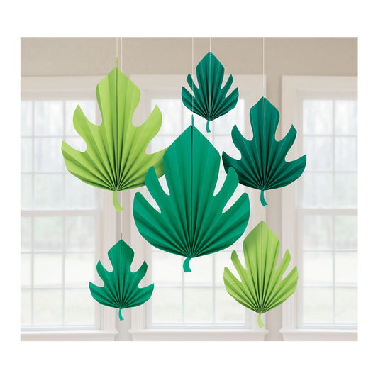 290094 IP X6 - Hawaiian Palm Leaf Shaped Fans - 6 PKG/6