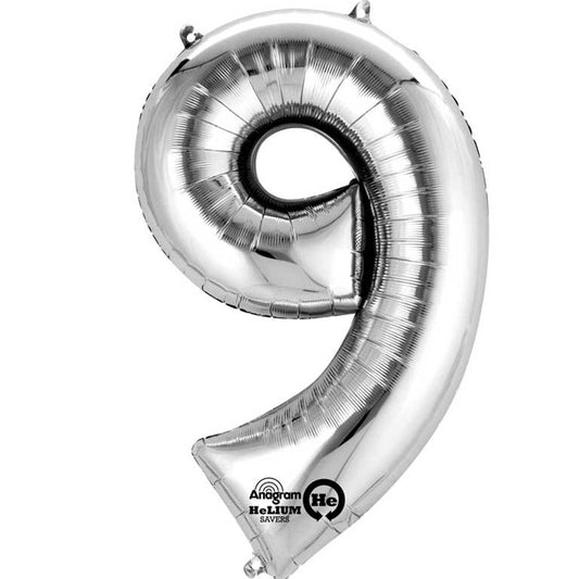 Number 9 Blue Minishape Foil Balloons 16"/"40cm A04 - 5 PC
