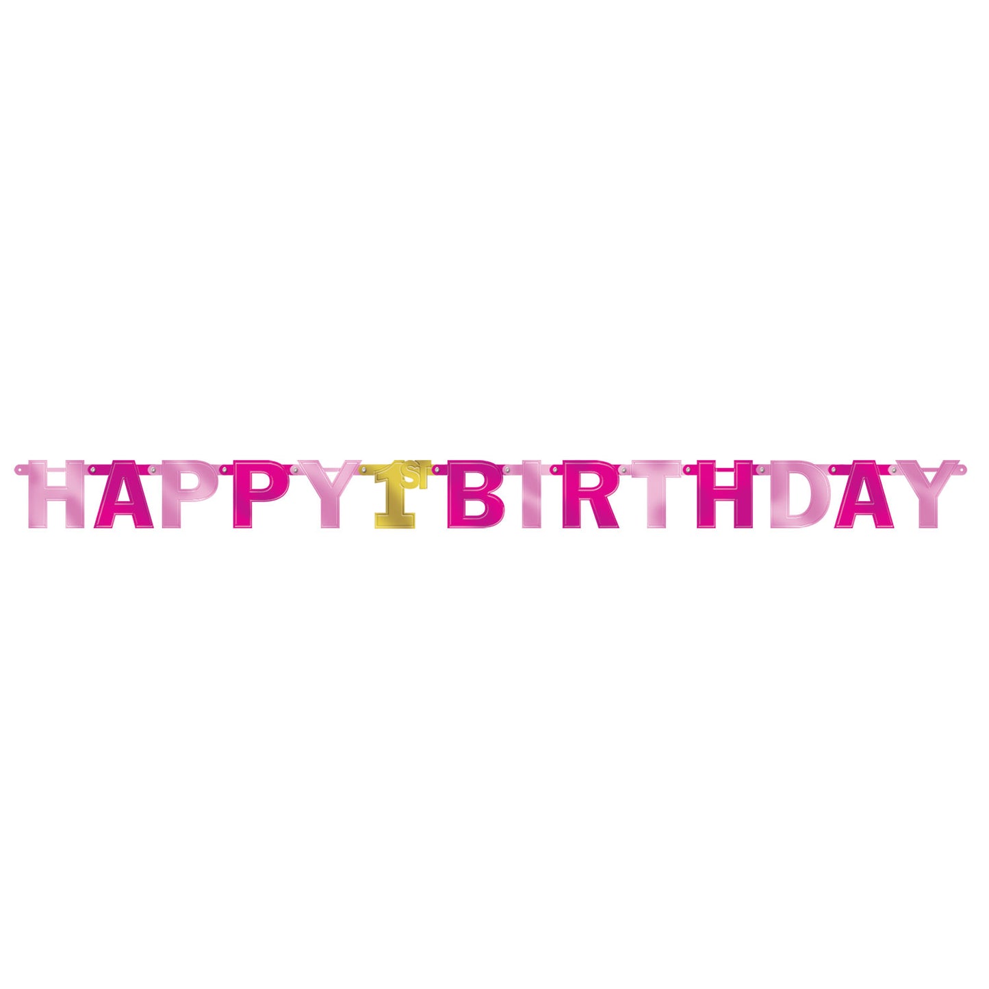 120286 IP X12 - 1st Birthday Girl Large Pink Foil Letter Banners 2.13m - 12 PC