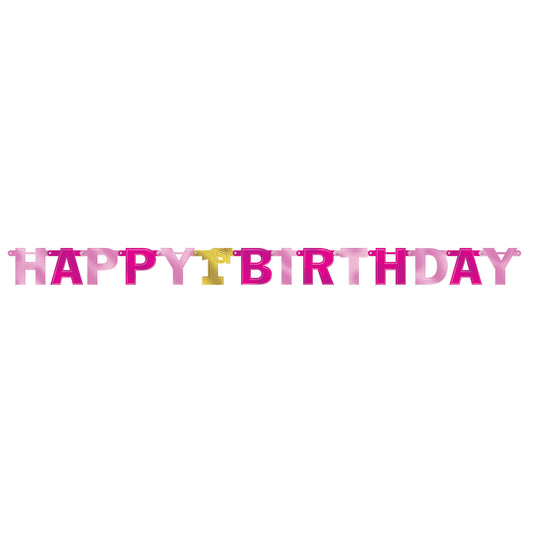 120286 IP X12 - 1st Birthday Girl Large Pink Foil Letter Banners 2.13m - 12 PC