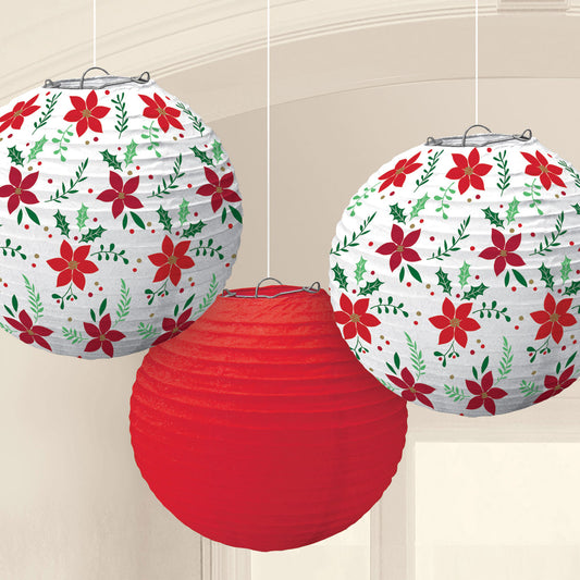 242430 IP X6 - Traditional Christmas Printed Lanterns 24cm - 6 PKG/3