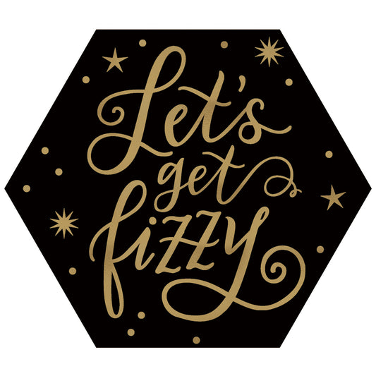 Geometric "Let's Get Fizzy" Hot Stamped Hexagon Coasters 7.6 - 9 PKG/18