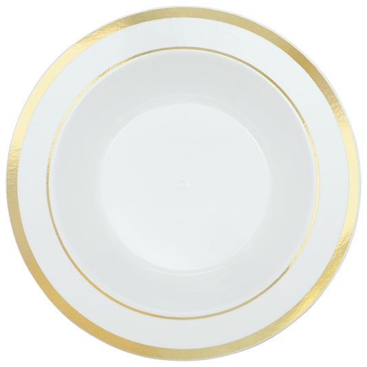 438989 IP X12 - Premium White Plastic Bowls Gold Trim 340ml - 12 PKG/10