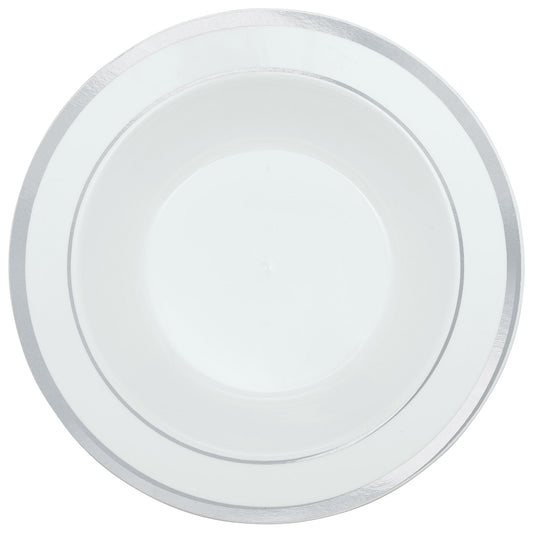 438997 IP X12 - Premium White Plastic Bowls Silver Trim 340ml - 12 PKG/10