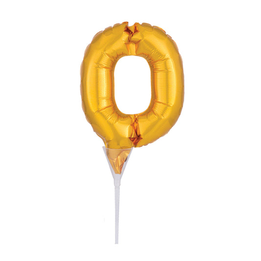 3734901 IP X5 - Number 0 Gold Micro Foil Balloon Cake Picks 6"/15cm A04 - 5 PC