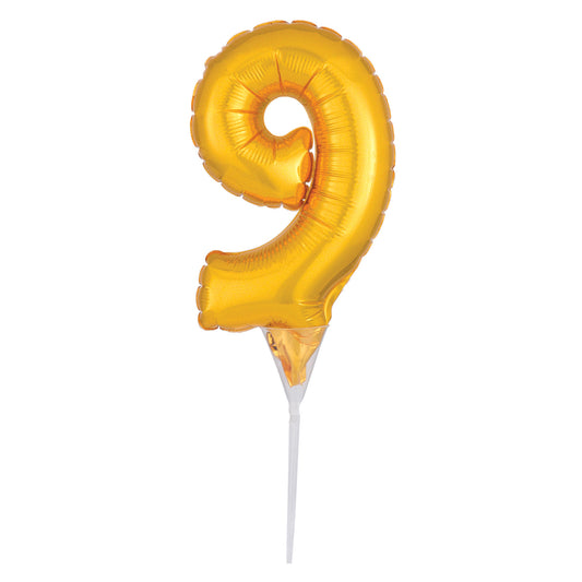 3735701 IP X5 - Number 9 Gold Micro Foil Balloon Cake Picks 6"/15cm A04 - 5 PC