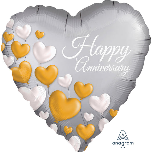 3800101 IP X5 - Anniversary Platinum Hearts Satin Standard XL Foil Balloons S40 - 5 PC