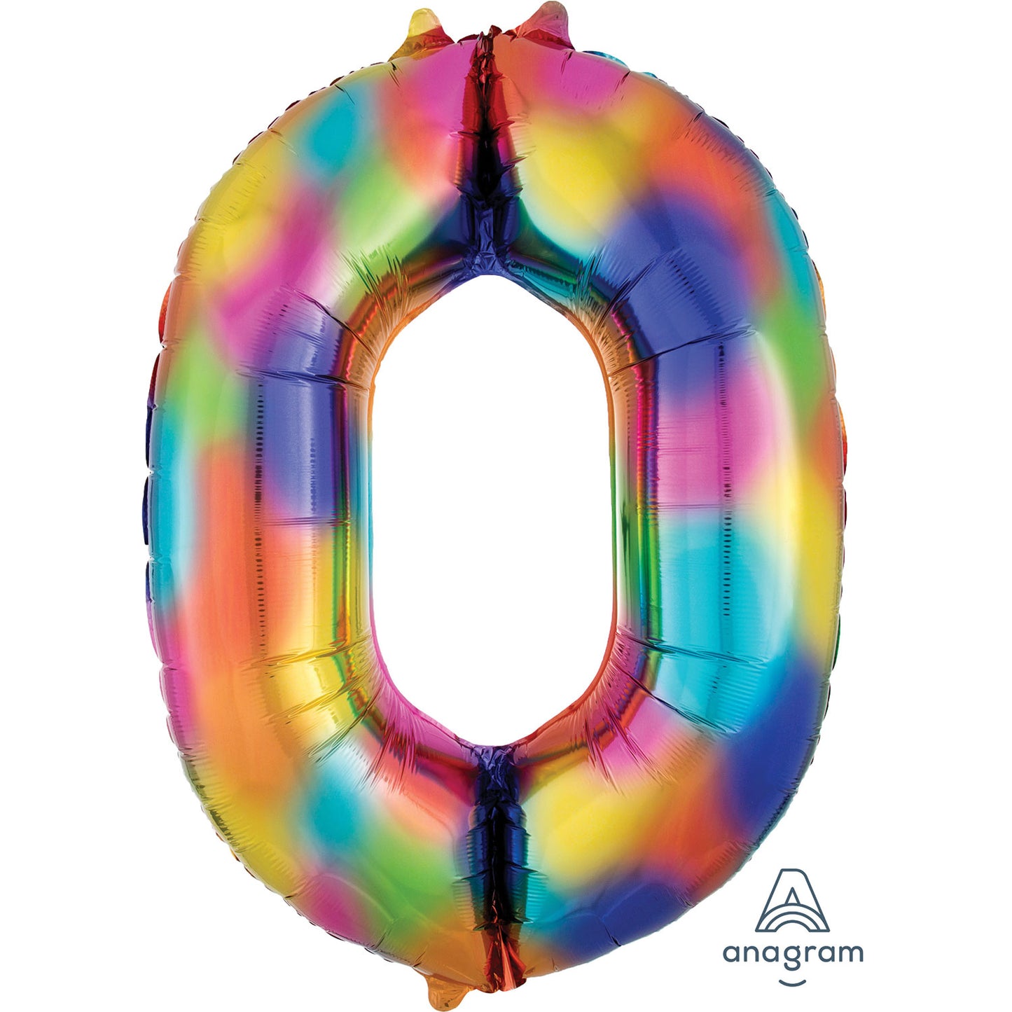 3853001 IP X5 - Number 0 Rainbow Splash SuperShape Foil Balloons 26"/66cm w x 35"/88cm h P50 - 5 PC