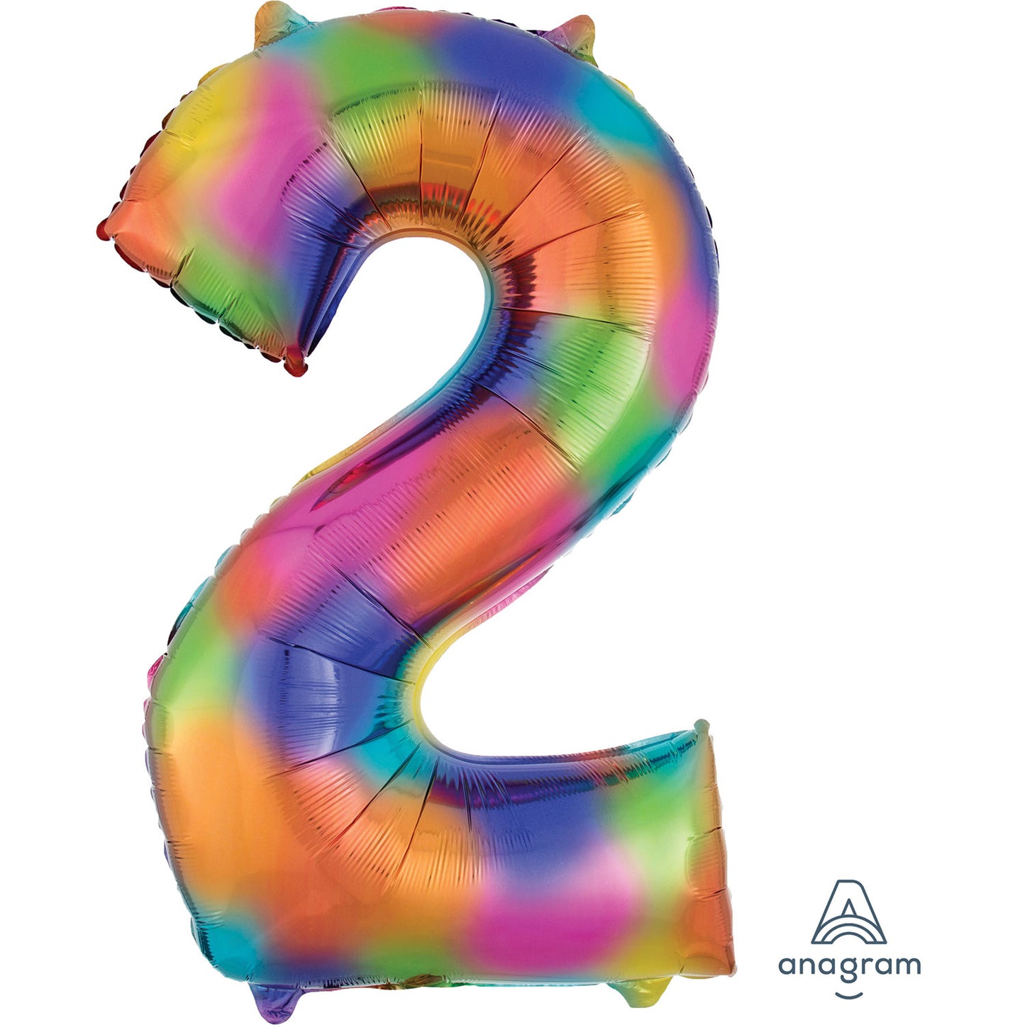 3853201 IP X5 - Number 2 Rainbow Splash SuperShape Foil Balloons 20"/50cm w x 35"/88cm h P50 - 5 PC