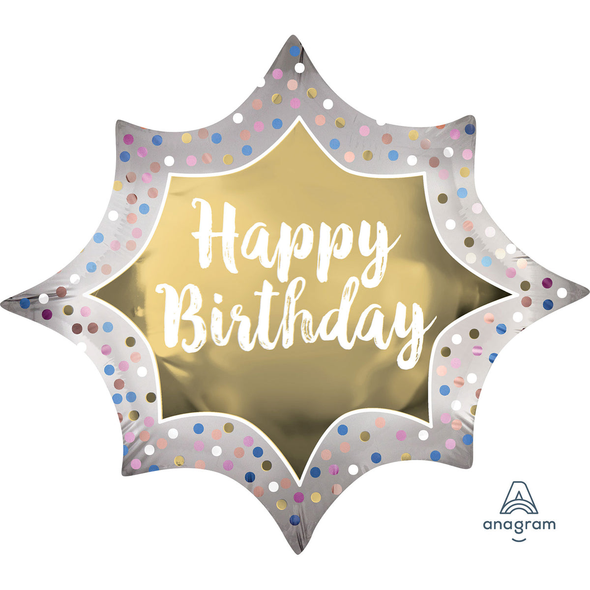 3906001 IP X5 - Happy Birthday Satin Gold Burst SuperShape XL Foil Balloons 35"/88cm w x 29"/73cm h P35 - 5 PC