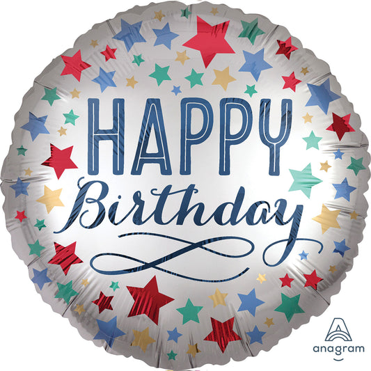 3906501 IP X5 - Happy Birthday Satin Stars Standard XL Foil Balloons S40 - 5 PC