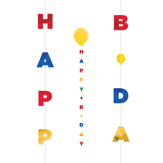 110455 IP X6 - Primary Birthday Balloon Fun Strings 1.82m - 6 PC
