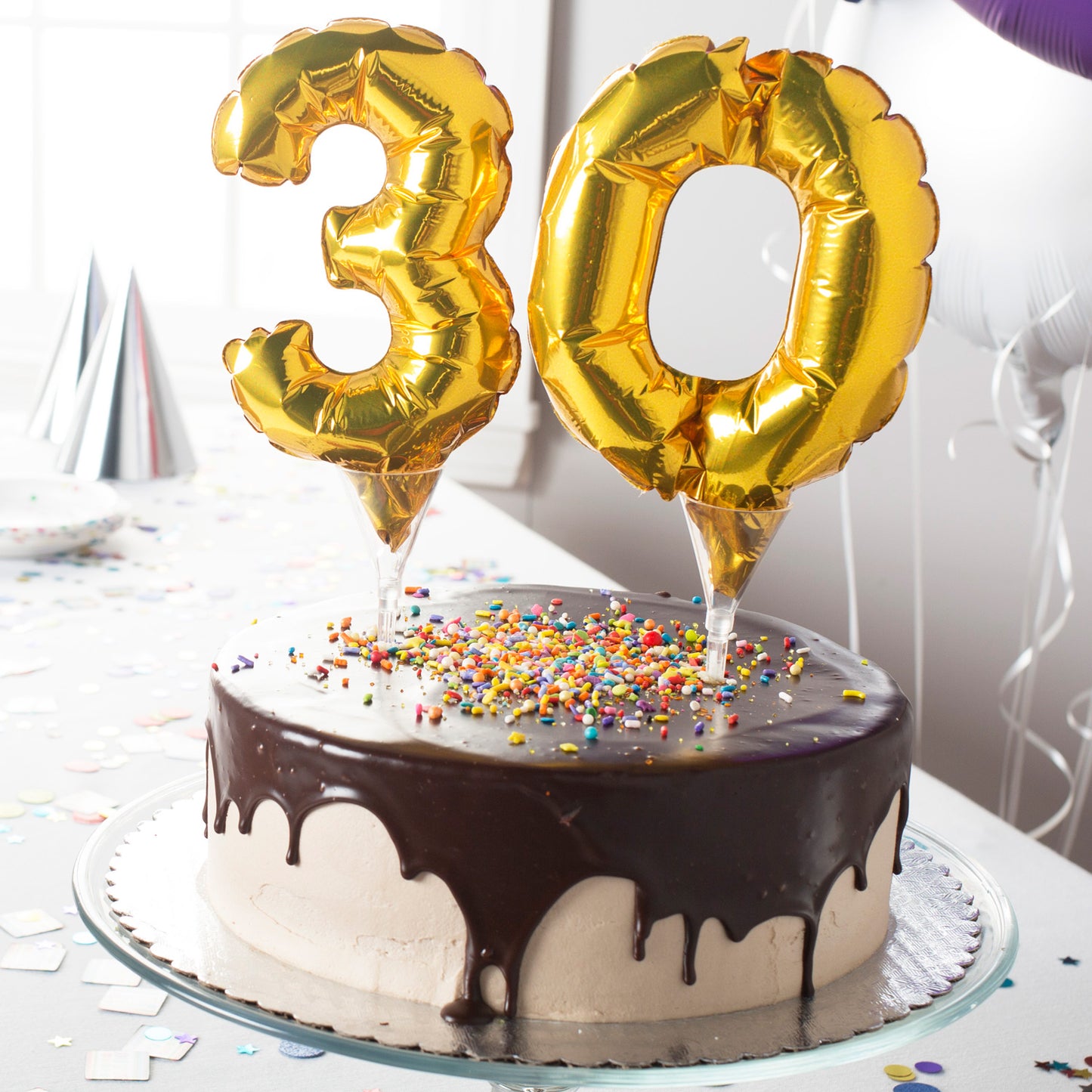 3735101 IP X5 - Number 3 Gold Micro Foil Balloon Cake Picks 6"/15cm A04 - 5 PC