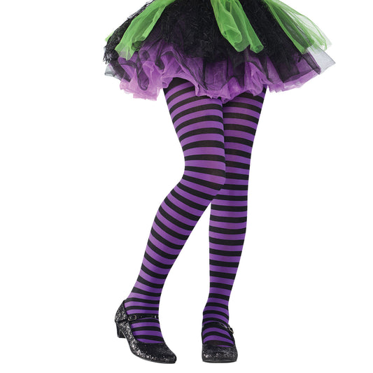 844754 - Purple/Black Striped Tights - Size Child - 6 PC