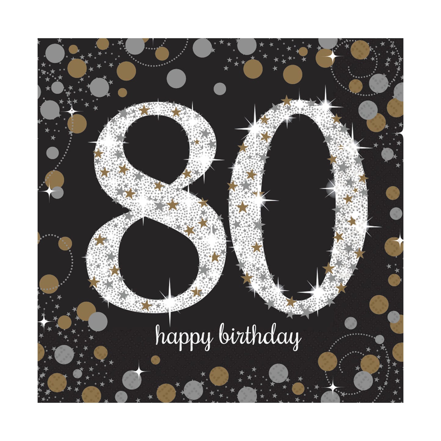 511965 IP X12 - Gold Sparkling Celebration 80th Luncheon Napkins 33cm - 12 PKG/16