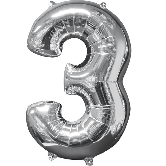 Number 3 Gold SuperShape Mid-Size XL Foil Balloons 17"/43cm w x 26"/66cm h P31 - 5 PC