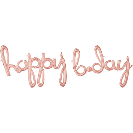 3915711 IP X5 - "Happy Bday" Rose Gold Script Phrase Foil Balloons G50 - 5 PC
